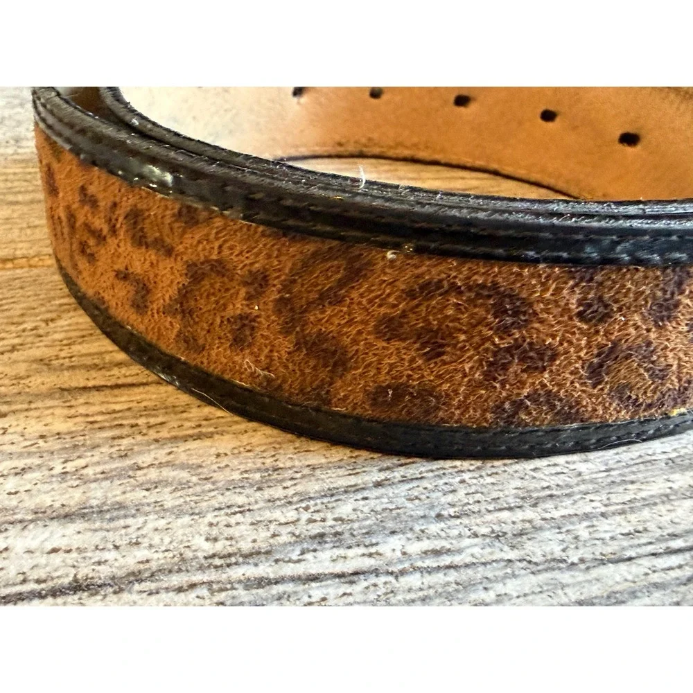 Amiee Lynn Leather Belt Medium Leopard Print Silver Buckle Womens Rodeo Western